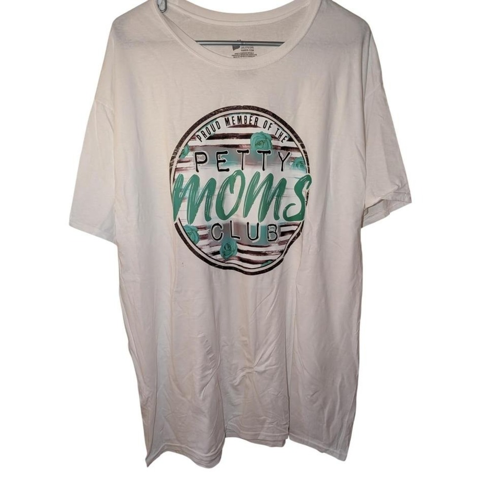 Hanes Petty Moms Club Graphic T-Shirt White Cotton Short Sleeve Womens 2XL‎ 3XL